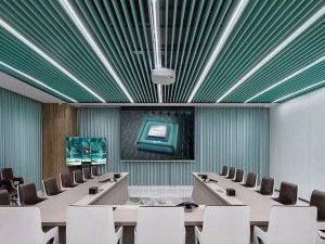 辦公室裝修設(shè)計(jì)效果圖薄荷綠色會(huì)議室環(huán)形多功能場(chǎng)地