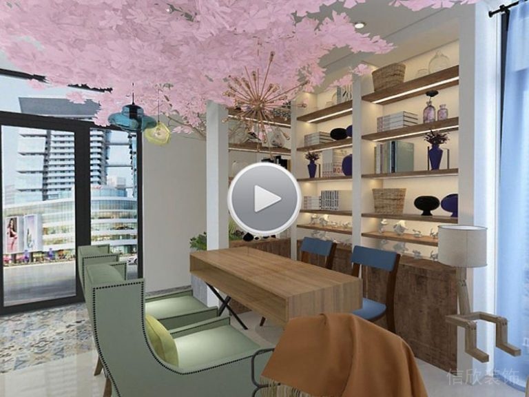 美甲工作室櫻花設(shè)計天花大理石地板按摩店裝修店鋪設(shè)計墻柜