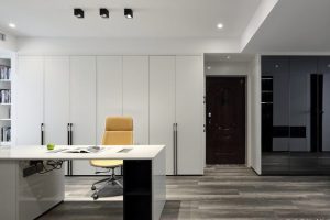 書房簡約內(nèi)嵌式設(shè)計白色墻柜裝修設(shè)計效果圖