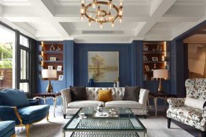 北歐風(fēng)藍(lán)色航行設(shè)計船舵天花圖案效果水晶燈玻璃茶幾客廳