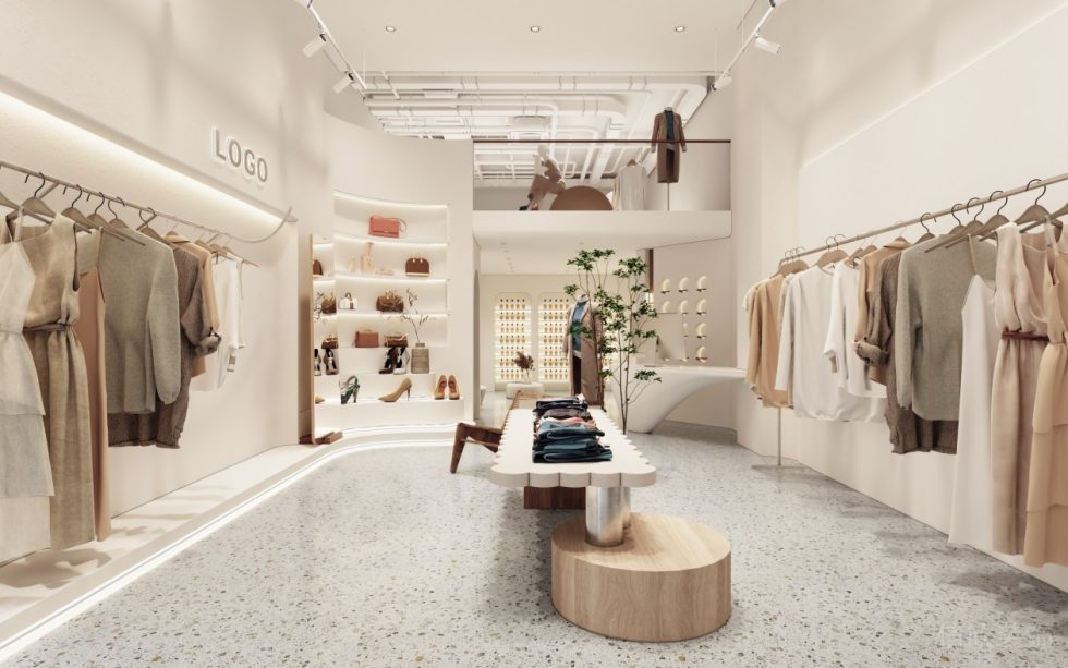 深圳市南山區(qū)華僑城現(xiàn)代風(fēng)奶油風(fēng)女裝店裝修設(shè)計(jì)大廳