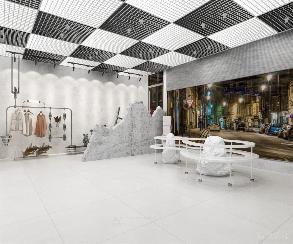 深圳市寶安區(qū)石巖300平現(xiàn)代風(fēng)服裝店裝修設(shè)計(jì)大廳