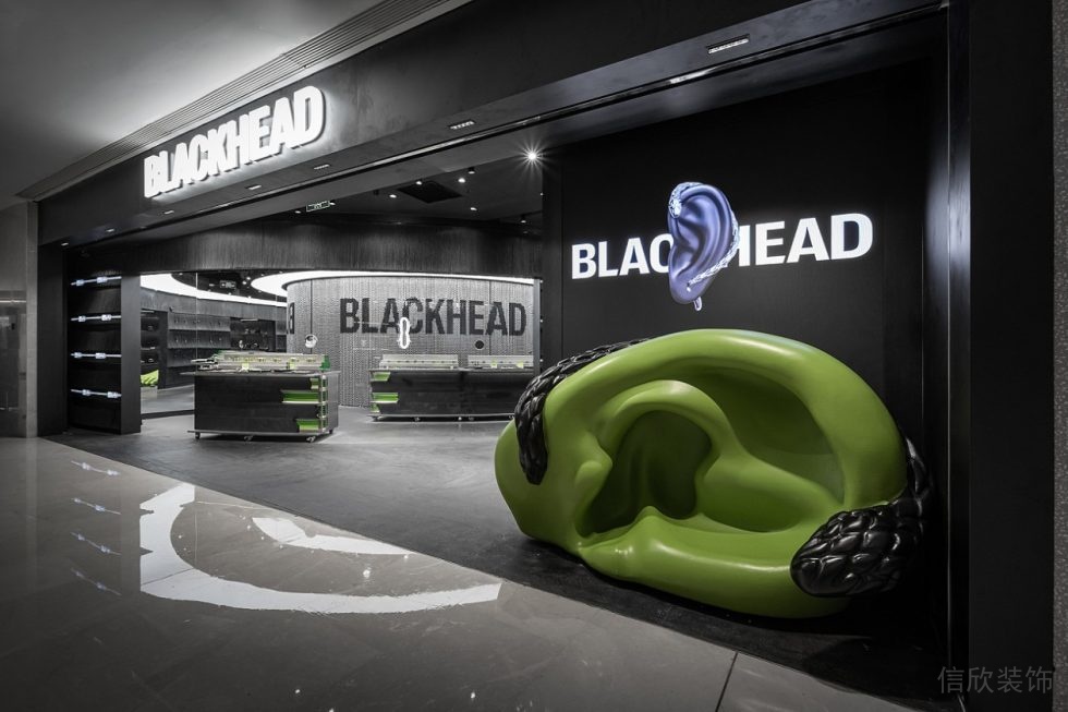 店鋪裝潢藝術裝置黑色耳朵戶外休息區(qū)店鋪黑白色調效果圖