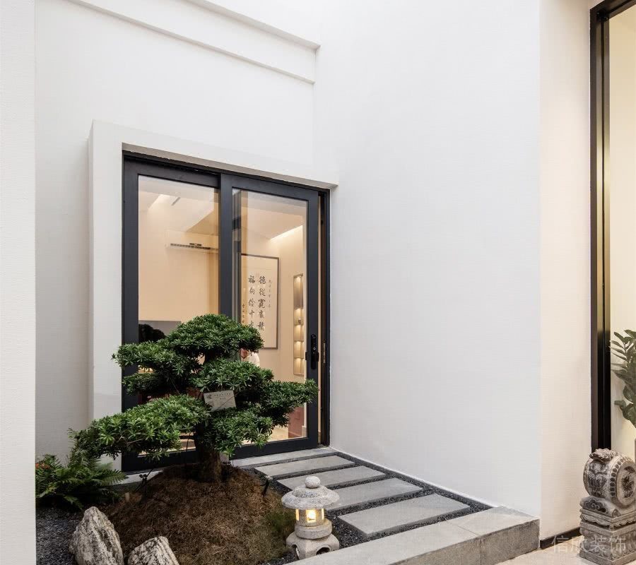 黑色金屬邊框地臺工作室戶外景觀效果石板過道設(shè)計