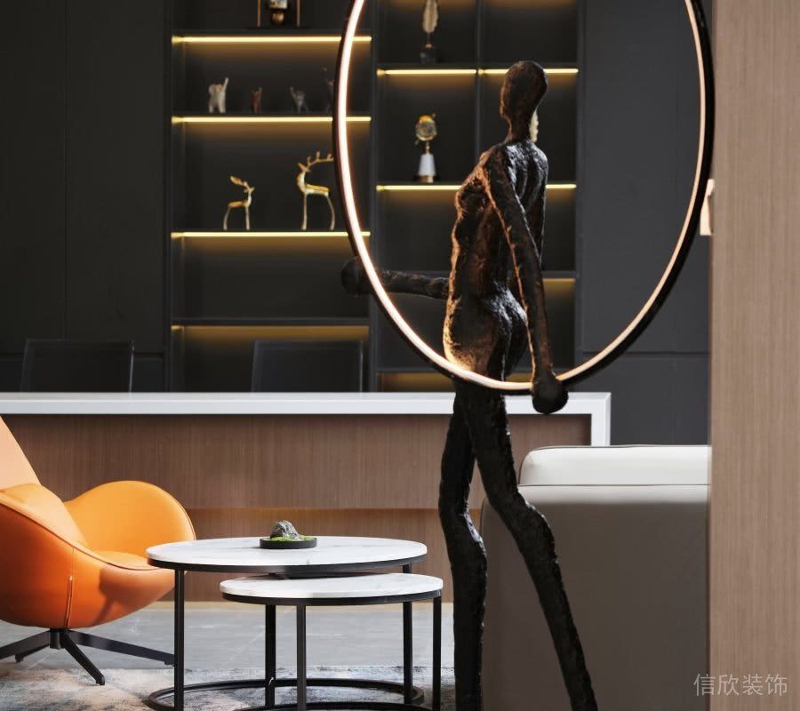 創(chuàng)意茶水間裝修效果地毯設(shè)計燈飾環(huán)形藝術(shù)造型擺件工作室裝修