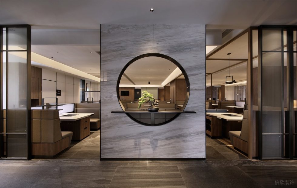 深圳羅湖東港中心現代中式火鍋餐廳裝修案例圓形窗孔裝飾隔斷 深圳羅湖東港中心現代中式火鍋餐廳裝修案例圓形窗孔裝飾隔斷