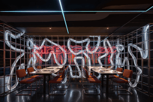 深圳羅湖京基鳳凰印象現(xiàn)代風格火鍋店裝修案例卡座效果圖