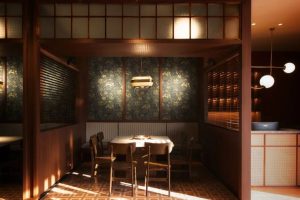 深圳羅湖招商中環(huán)日式風格火鍋店裝修案例卡座效果圖