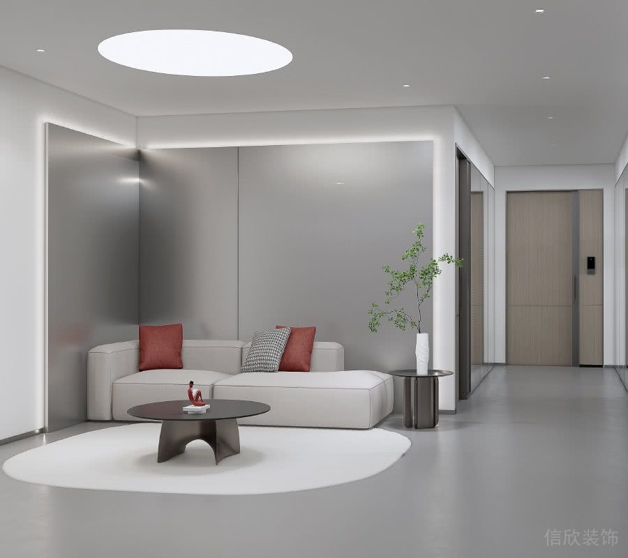 辦公室休息區(qū)鋁塑板背景墻線(xiàn)型燈光帶