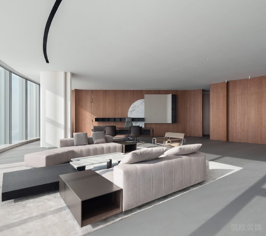 總經(jīng)理辦公室休息區(qū)天花吊頂弧形燈槽風(fēng)口