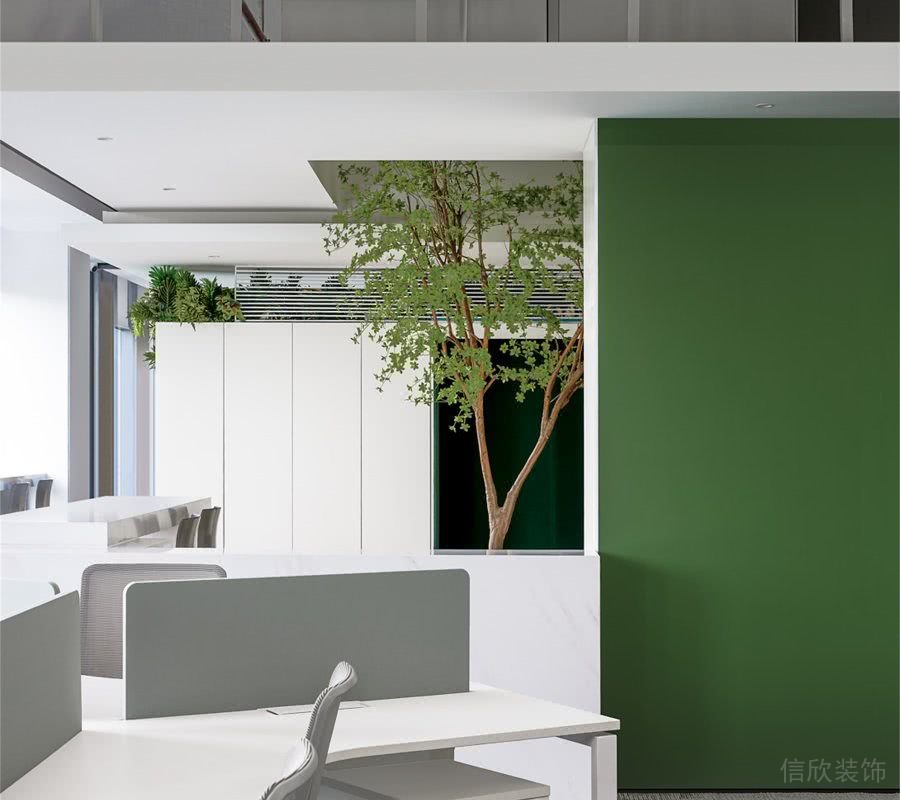 公共辦公區綠色墻面裝修圖
