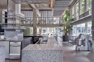 深圳寶安易尚中心灰色調工業(yè)風披薩店裝修案例大廳效果圖