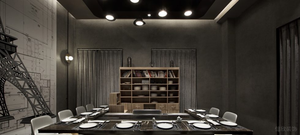 深圳福田金茂禮都灰色調(diào)簡(jiǎn)約風(fēng)格鐵板燒餐廳裝修案例包廂