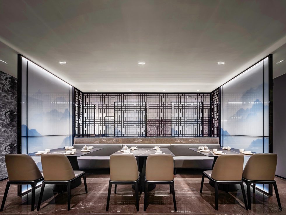 深圳龍華保利悅都現(xiàn)代新中式風(fēng)格江浙菜餐廳裝修案例二層用餐大廳訂制卡座沙發(fā) 深圳龍華保利悅都現(xiàn)代新中式風(fēng)格江浙菜餐廳裝修案例二層用餐大廳訂制卡座沙發(fā)