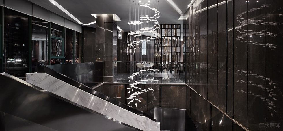 深圳南山天利名城現代中式風格湘菜館裝修案例樓梯間