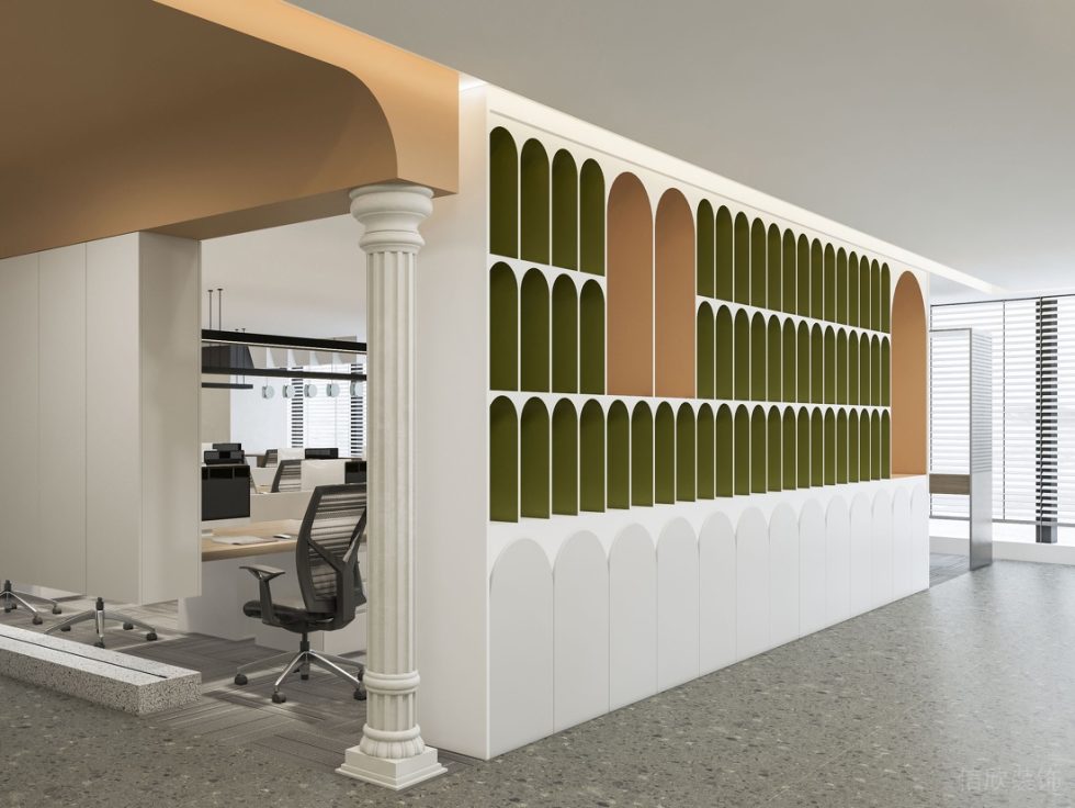 深圳寶安易尚中心2000平方米簡(jiǎn)約風(fēng)格辦公室裝修案例圓拱形鏤空藝術(shù)隔斷柜 深圳寶安易尚中心2000平方米簡(jiǎn)約風(fēng)格辦公室裝修案例圓拱形鏤空藝術(shù)隔斷柜