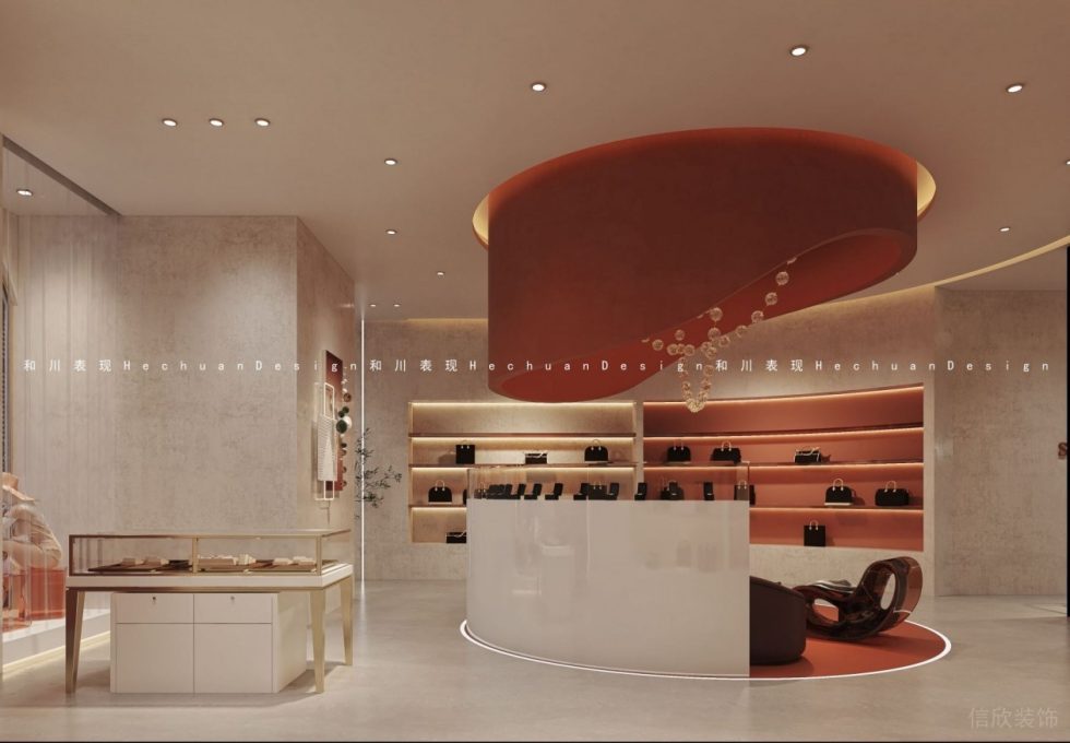 深圳市龍崗區(qū)布吉現(xiàn)代輕奢風奢侈品店弧形中島臺裝修設計效果圖 深圳市龍崗區(qū)布吉現(xiàn)代輕奢風奢侈品店弧形中島臺裝修設計效果圖