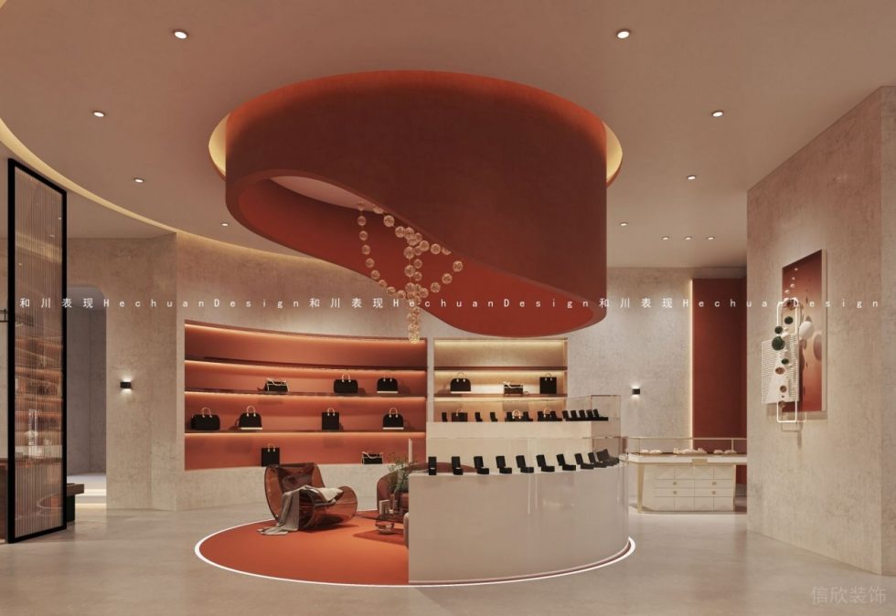 深圳市龍崗區(qū)布吉現(xiàn)代輕奢風奢侈品店弧形中島矮柜裝修設計效果圖 深圳市龍崗區(qū)布吉現(xiàn)代輕奢風奢侈品店弧形中島矮柜裝修設計效果圖
