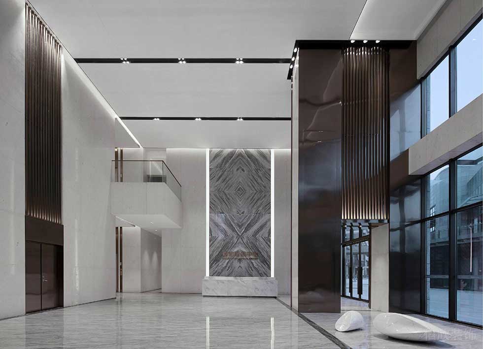 深圳福田卓越世紀中心800平方米現代新中式風格辦公室裝修案例大堂效果圖