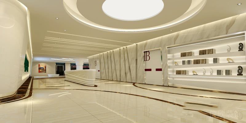 武漢愛(ài)馨口腔牙科診所候診大廳宣傳欄圓形吊頂裝修設(shè)計(jì)