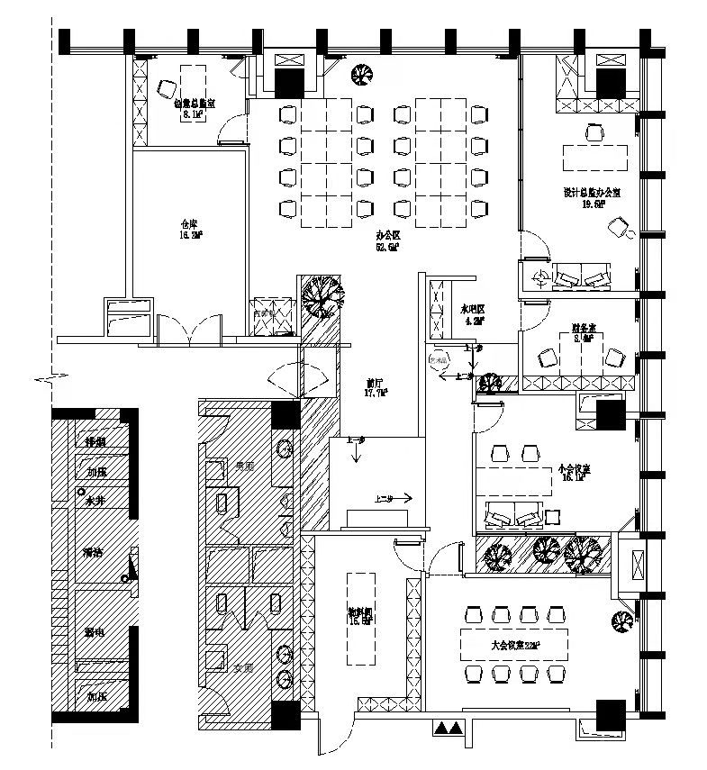 京基濱河時(shí)代大廈現(xiàn)代簡(jiǎn)約風(fēng)辦公室裝修案例 平面布置圖