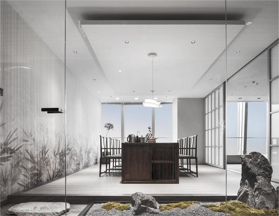 深圳寶安榮超濱海大廈現代新中式辦公室裝修設計方案 茶室接待區(qū)
