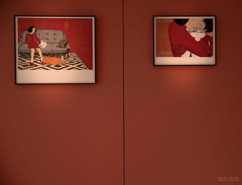 深圳龍華新中式風(fēng)格餐廳過道紅色墻面復(fù)古過道裝修設(shè)計(jì)