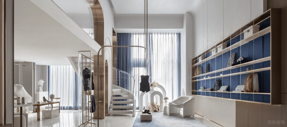 深圳市南山區(qū)蛇口現(xiàn)代輕奢風(fēng)禮服店裝修設(shè)計-白色透明玻璃旋轉(zhuǎn)樓梯 深圳市南山區(qū)蛇口現(xiàn)代輕奢風(fēng)禮服店裝修設(shè)計-白色透明玻璃旋轉(zhuǎn)樓梯