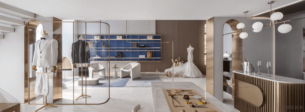 深圳市南山區(qū)蛇口現(xiàn)代輕奢風(fēng)禮服店裝修設(shè)計-香檳金金屬條紋前臺 深圳市南山區(qū)蛇口現(xiàn)代輕奢風(fēng)禮服店裝修設(shè)計-香檳金金屬條紋前臺