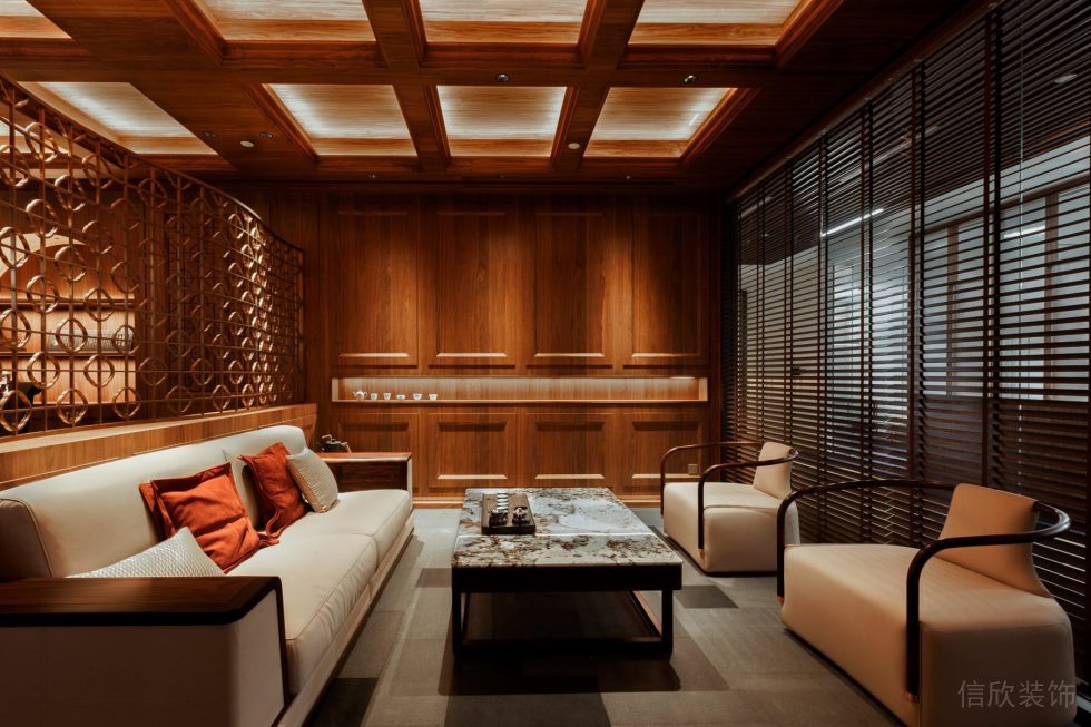 天安云谷新中式辦公室裝修案例 董事長(zhǎng)辦公室中式沙發(fā)