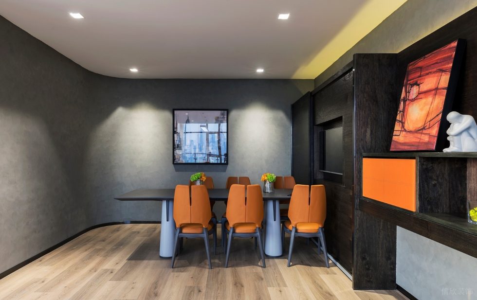 現(xiàn)代多元化風格辦公室裝修工程洽談室灰色調(diào)藝術墻布