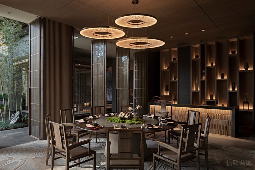 新中式風(fēng)中餐廳包間用餐區(qū)裝修設(shè)計(jì)