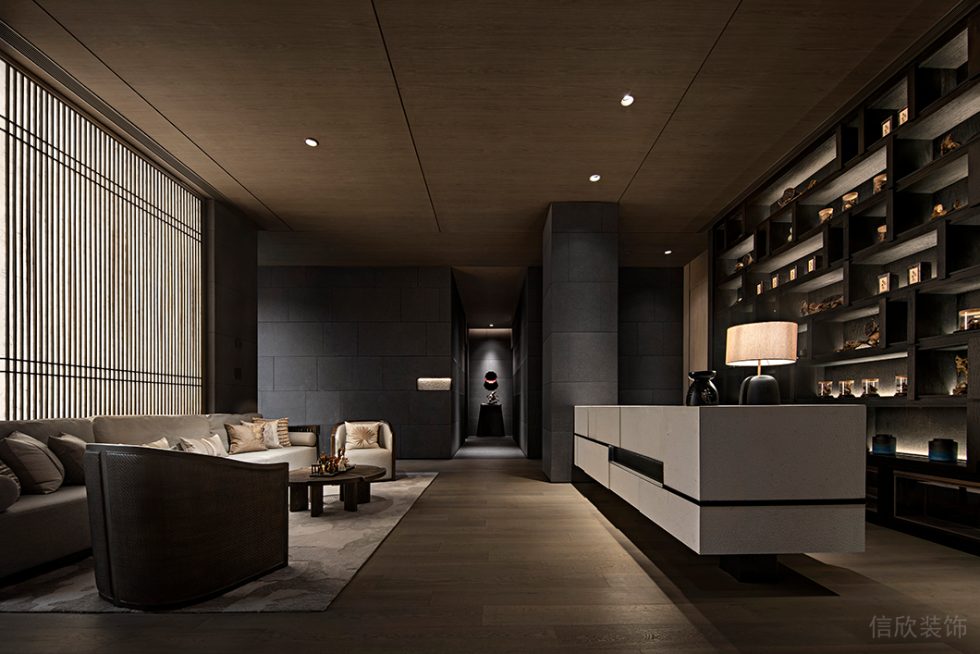 新中式風(fēng)中餐廳懸浮吧臺(tái)裝修設(shè)計(jì)