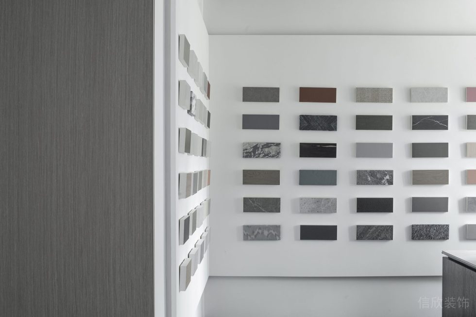 怡化金融科技大廈簡約風(fēng)辦公室裝修設(shè)計方案 材料顏色質(zhì)地展示墻