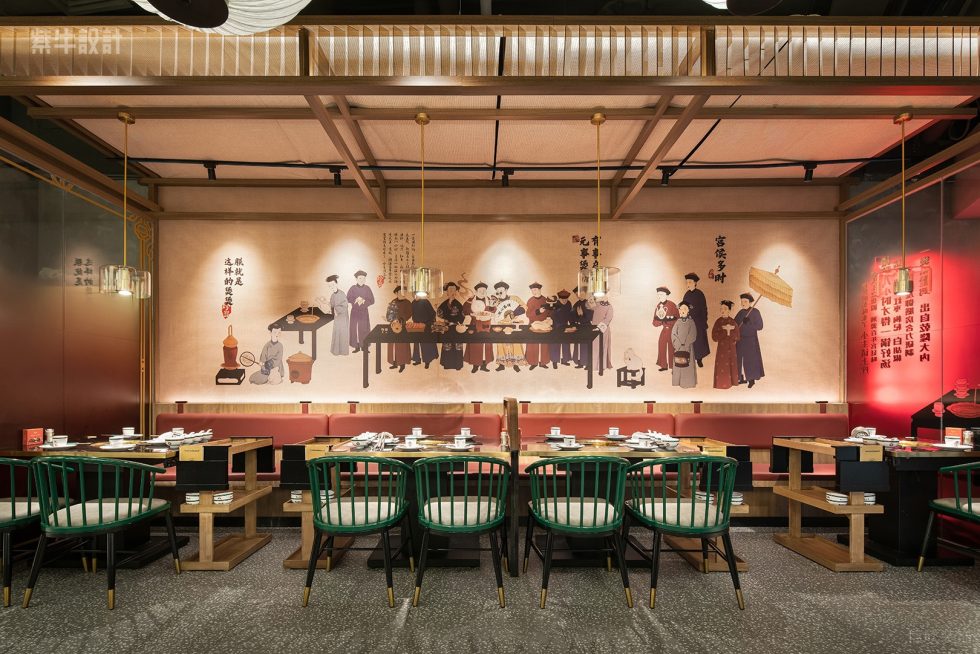 古典中式火鍋店古代故事背景墻裝修效果圖