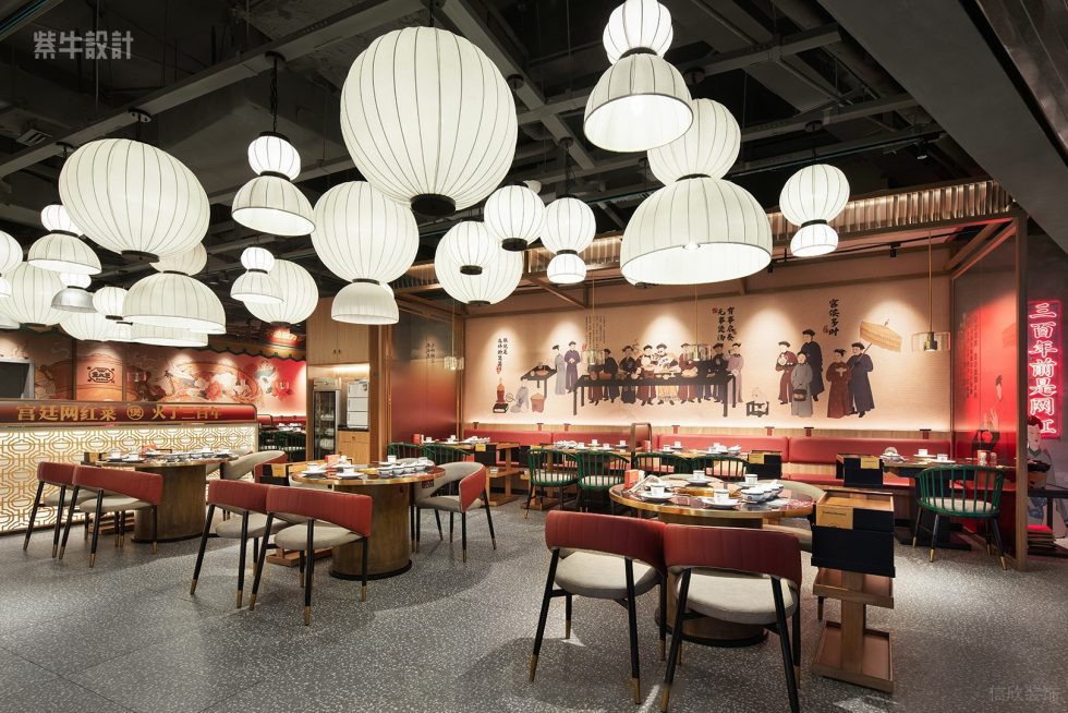 古典中式火鍋店圓形大燈籠燈裝修設(shè)計(jì)圖