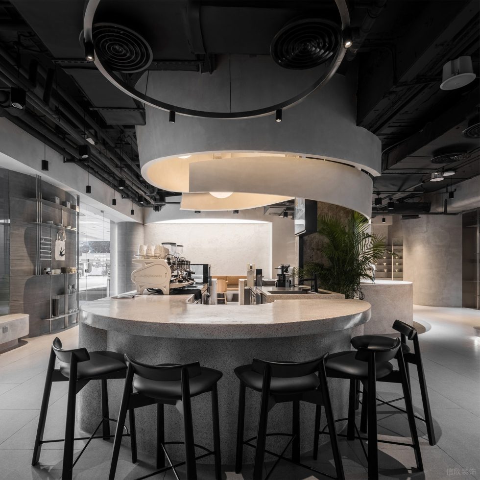 工業(yè)簡約風(fēng)咖啡店u型吧臺裝修效果圖
