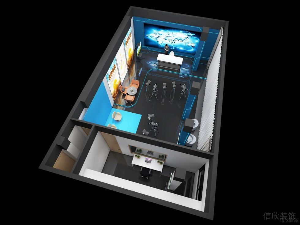 南寧東盟商務(wù)區(qū)九洲國際工商銀行現(xiàn)代風(fēng)格演播廳裝修設(shè)計(jì)鳥瞰效果圖