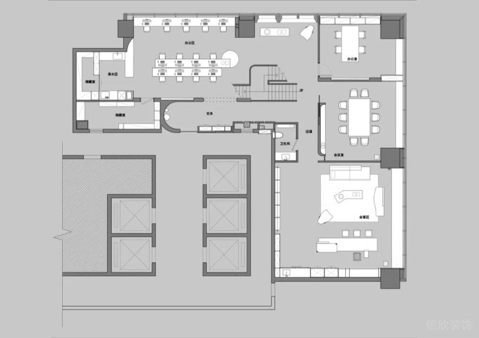 400平方米極簡(jiǎn)寧?kù)o風(fēng)辦公室裝修設(shè)計(jì) 平面布置圖