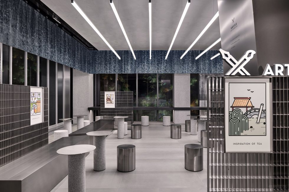 現(xiàn)代風飲品店不銹鋼鏤空隔斷裝修設計