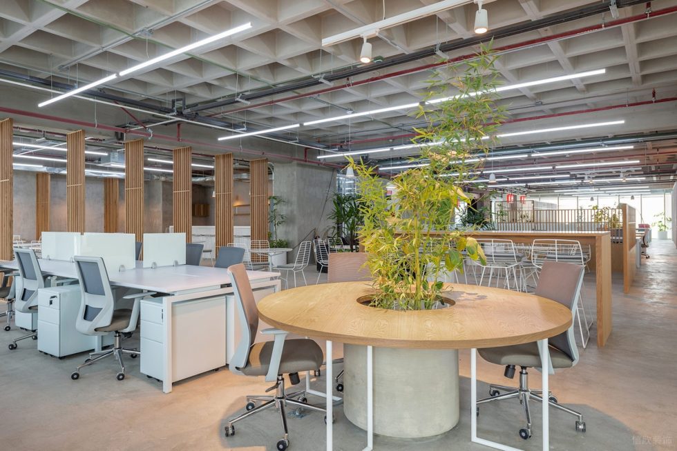 原木工業(yè)風辦公室裝修設(shè)計圓臺討論區(qū)