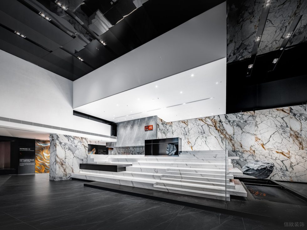 低奢時(shí)尚感巖板體驗(yàn)展廳裝修設(shè)計(jì) 墻面紋理造型巖板