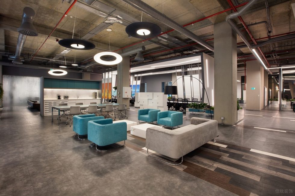 前衛現代風辦公室裝修設計灰藍色開放式茶水間 前衛現代風辦公室裝修設計灰藍色開放式茶水間