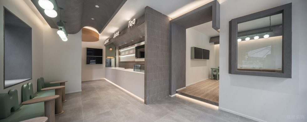 現代簡約風飲品店實木板隔斷墻裝修設計