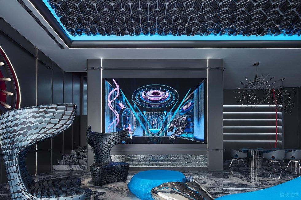 賽博朋克風格辦公室裝修設計銀灰色金屬飾面板墻面 賽博朋克風格辦公室裝修設計銀灰色金屬飾面板墻面