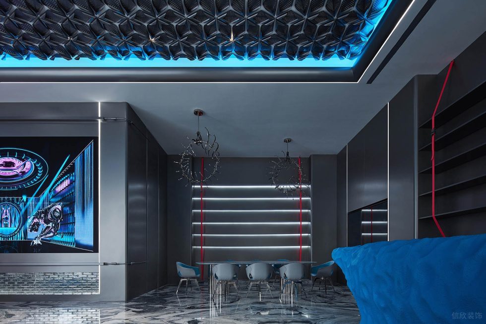 賽博朋克風格辦公室裝修設計灰藍色天花吊頂 賽博朋克風格辦公室裝修設計灰藍色天花吊頂
