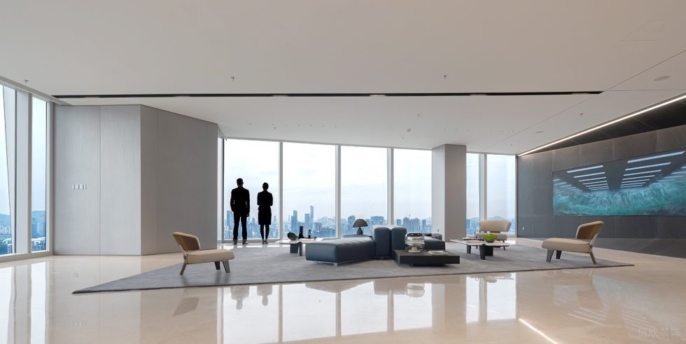 高級灰現(xiàn)代簡約風辦公室裝修設(shè)計米灰色休閑會客區(qū)