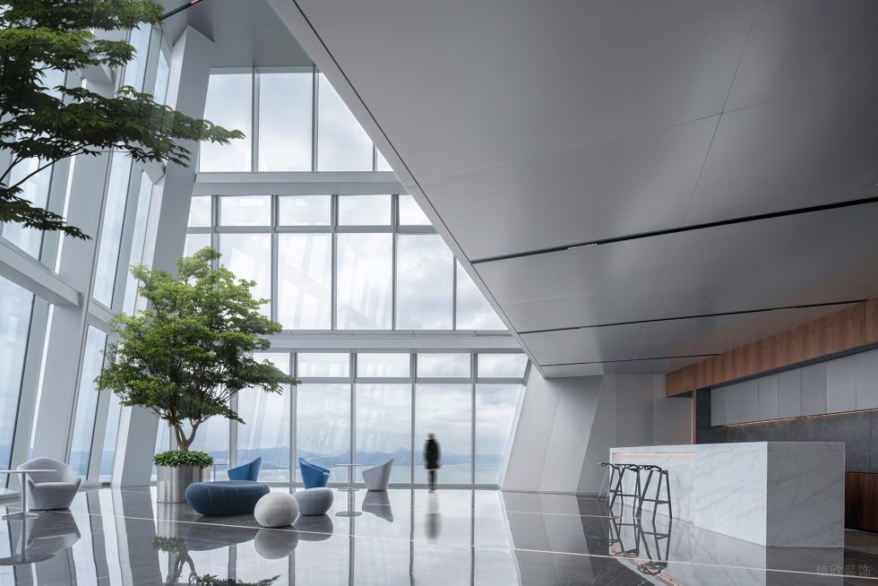 高級灰現(xiàn)代簡約風辦公室裝修設(shè)計白色水吧