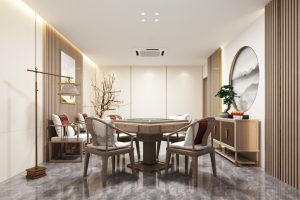 羅湖黃貝嶺新中式胡桃木棋牌室裝修設(shè)計(jì)
