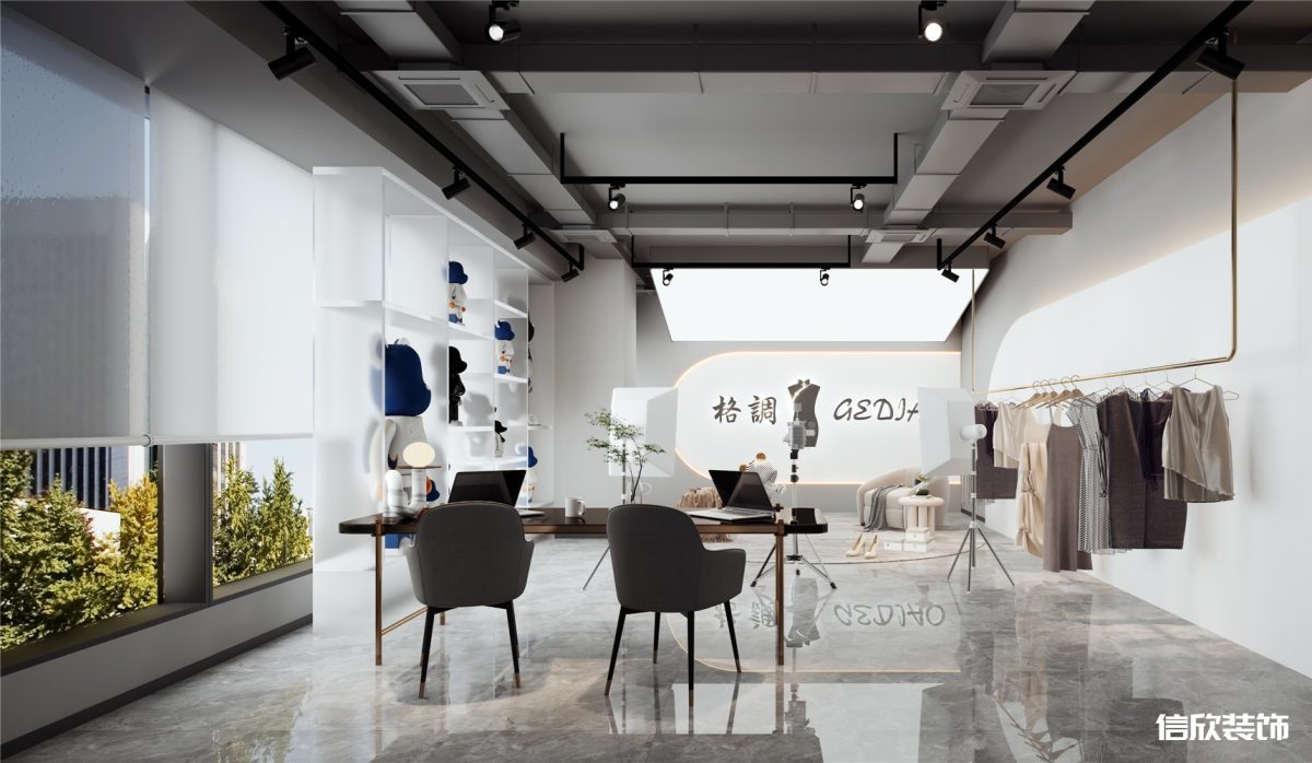 羅湖區(qū)東門服裝帶貨直播間白色展柜裝修設(shè)計(jì)